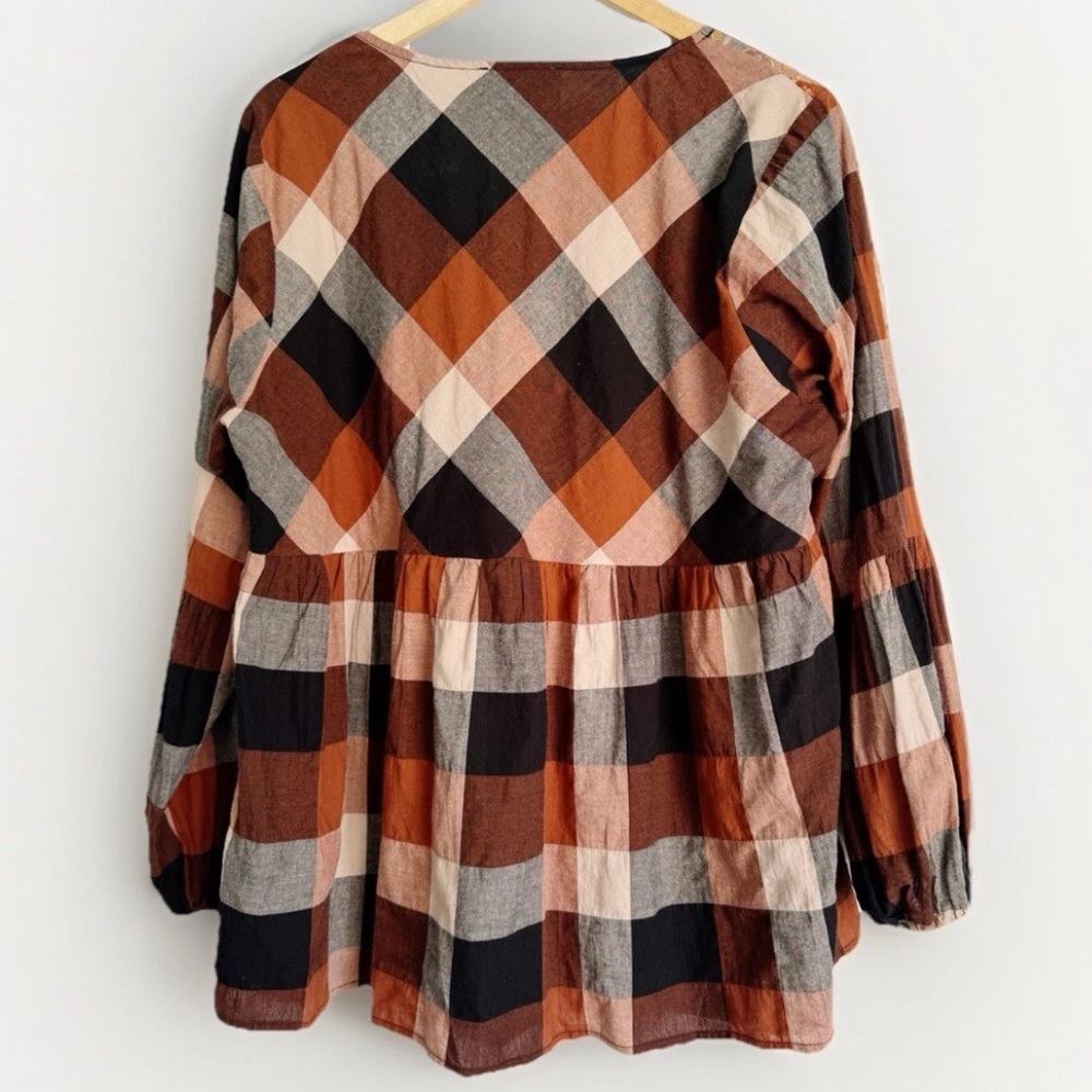 Savanna Jane Embroidered Plaid Peasant Tunic Top Sz 1X Boho Rustic Cottagecore - Picture 3 of 9
